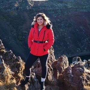 Michael Kors belted faux fur trim coat-Red